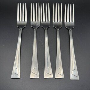 5 Oneida Ledges Pattern Stainless Steel Dinner Forks  Vintage Flatware USA Made